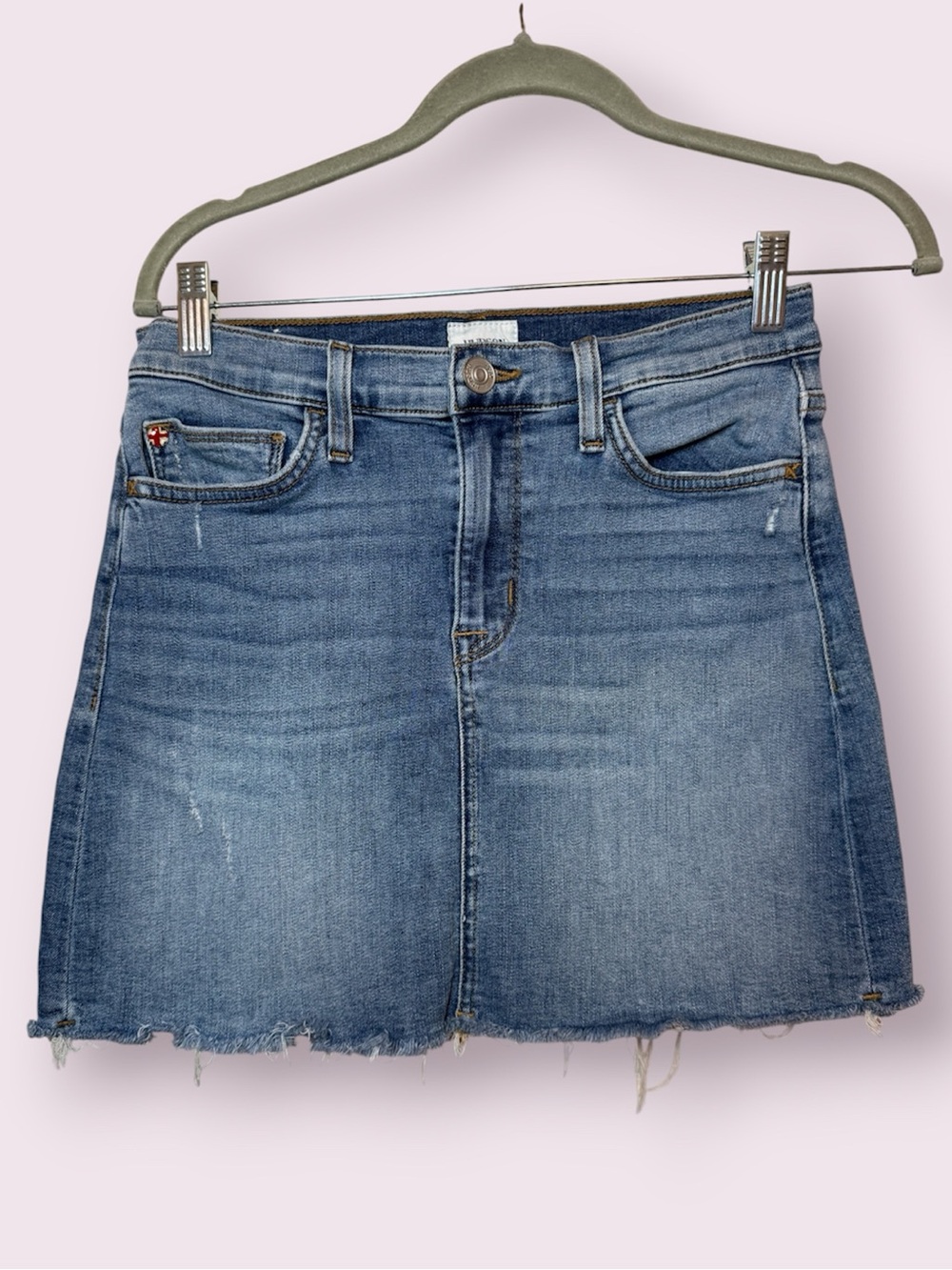 Hudson Vivid Denim Mini Skirt Distressed Blue Size 27